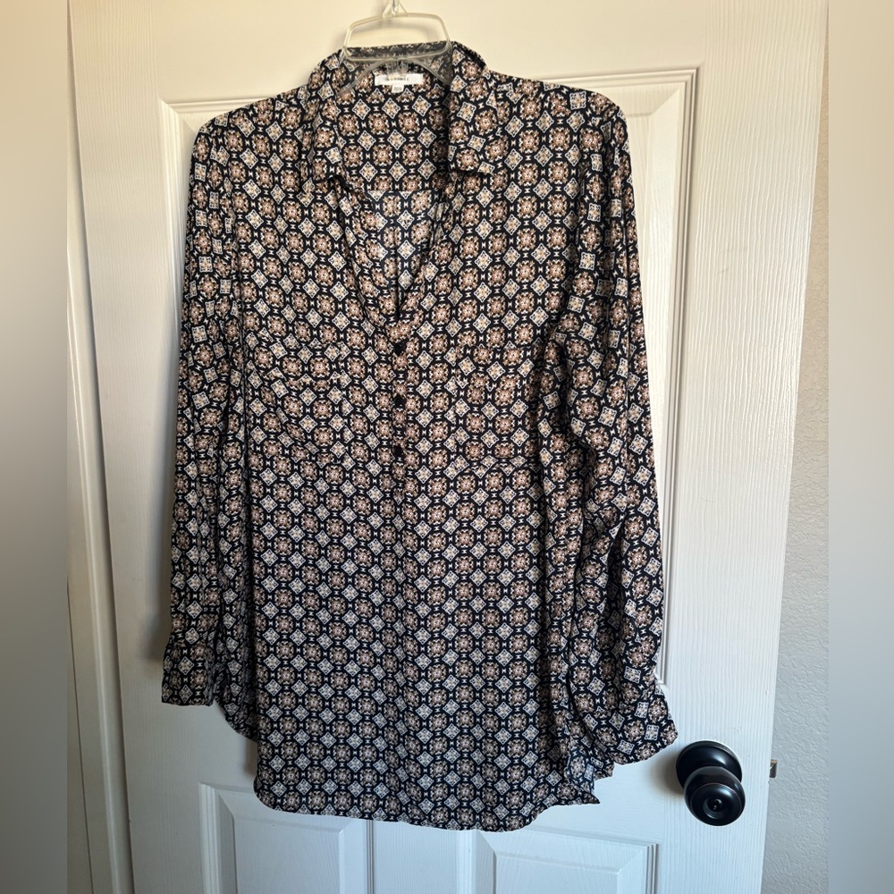 Pleione Geometric Print Blouse in Black/Cream Size L